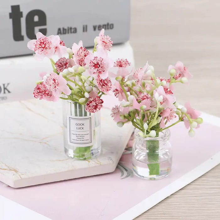 Hanging Mini Glass Vase Wind Chimes with Mini Flower Decor for Home and Dollhouse