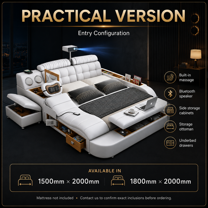Leather Smart Bed with Built-In Massage, Overhead Projector & Underbed Storage Beds & Bed Frames multifunctional-leather-smart-bed-with-massage-projector-underbed-storage-drawers-modern-double-bed-for-bedroom-1 Furniture > Bedroom Furniture > Beds & Bed Frames