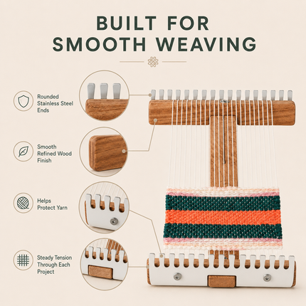 Adjustable Wood Tapestry Loom — Handheld Weaving Frame with Stainless Steel Comb Frame Hand Looms adjustable-tapestry-loom-sturdy-wood-diy-weaving-kit-handheld-weaving-frame-stainless-steel-comb-craft-tool-for-crafters Arts, Crafts & Sewing > Knitting & Crochet > Looms > Weaving Looms & Frames