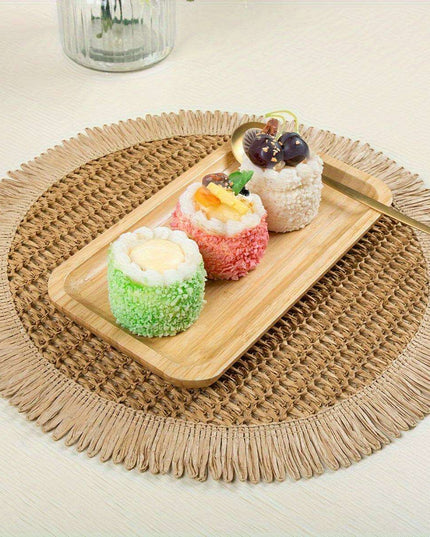 Set of 4 Rustic Bohemian Jute Round Placemats with Fringe for Stylish Dining Decor