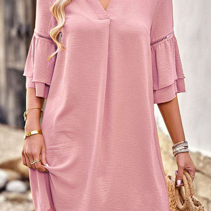 Playful Pink Ruffled Sleeve Tunic Dress - Effortlessly Comfy & Stylish