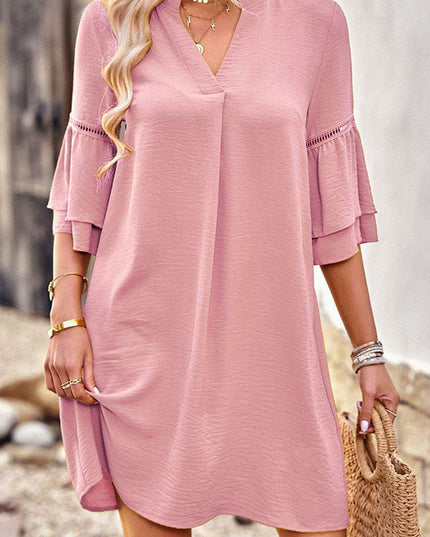 Playful Pink Ruffled Sleeve Tunic Dress - Effortlessly Comfy & Stylish