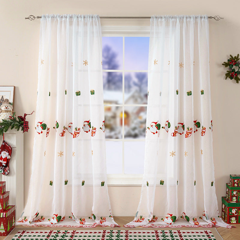 Peekaboo Studio Christmas Curtain with Tree Embroidery, Festive Design