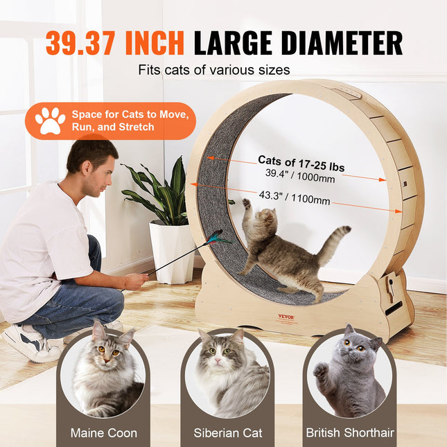 Peekaboo Studio Cat Exercise Wheel - 43.3" Treadmill for Indoor Cats,