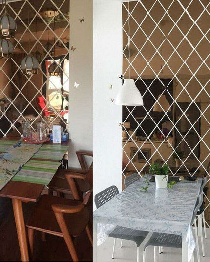 Elegant 3D Diamond and Triangle Acrylic Mirror Wall Decor Stickers Set