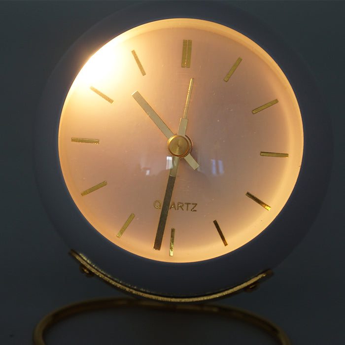 Nordic Metal Desk Clock with Silent Sweep Movement, Luminous Pointer, Alarm Function, and Decorative Glass Arc - Elegant Electronic Timepiece for Stylish Workspaces