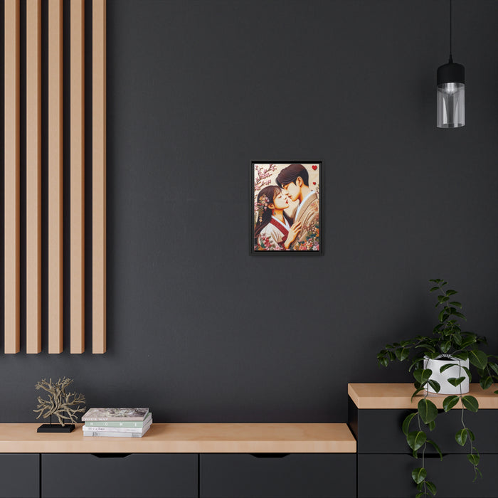 Elegant Valentine Couple Canvas Print Set in Black Pinewood Frame