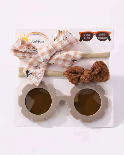 3Pcs/Set Newborn Print Bowknot Headbands and Cute Round Sunglasses