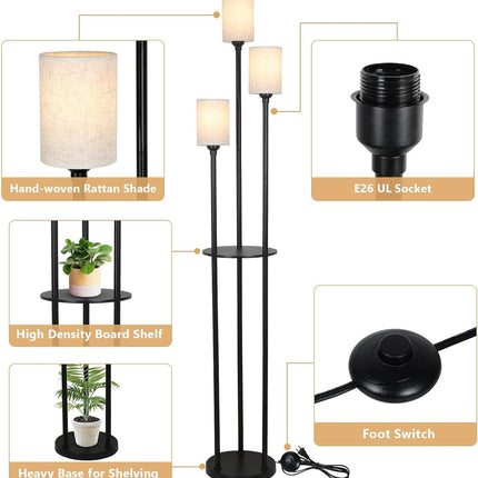 Room and Decor Modern 3-Light Floor Lamp with Shelves & Foot Switch