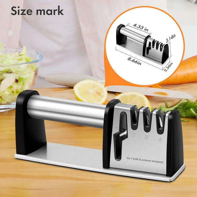 Peekaboo Studio 4-in-1 Kitchen Blade & Scissor Sharpener, Easy Grip