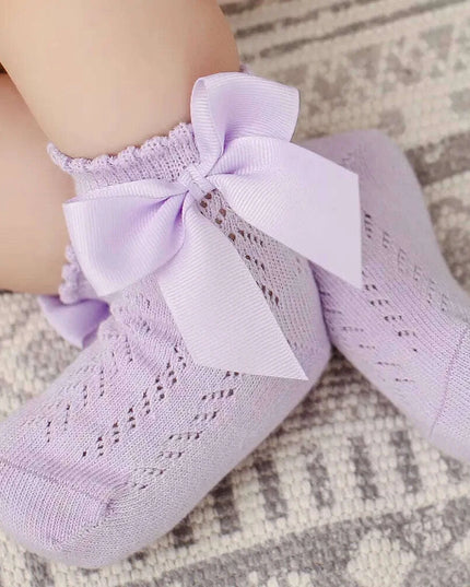 Adorable Cotton Baby Girl Socks with Stylish Bows - Breathable Short Socks