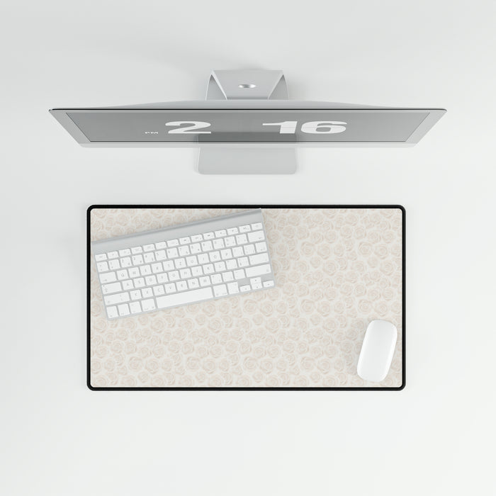 Opulent White Rose Workspace Mat - Luxe Desk Upgrade with Peekaboo Elegance