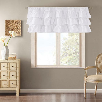 Room & Decor Cotton Oversized Ruffle Valance, White, 50x18", Elegant D