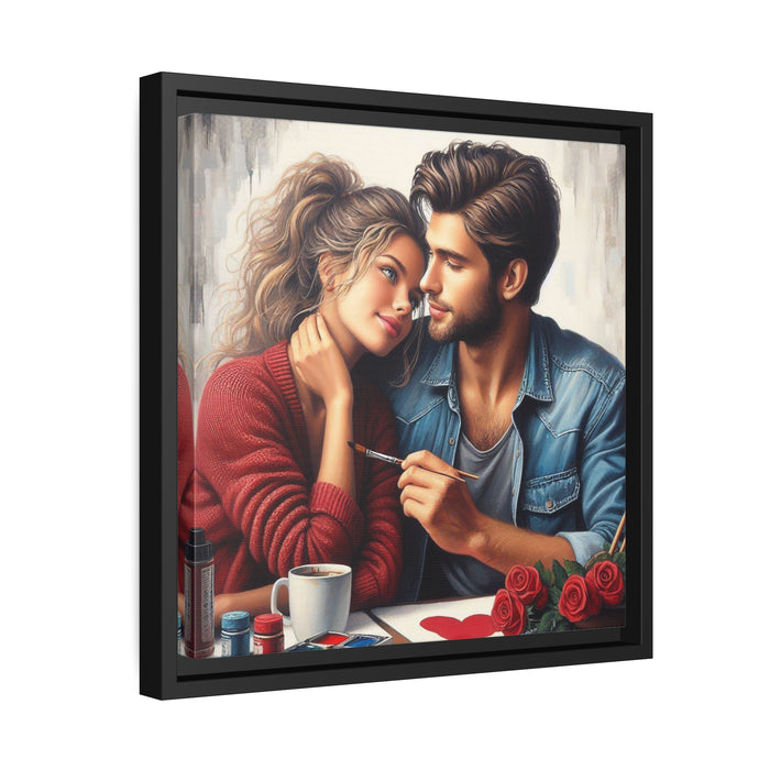 Elegant Valentine Couple Canvas Art - Eco-Friendly Black Wooden Frame
