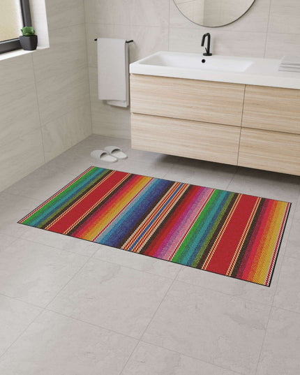 Elegant Vintage Luxe Ethnic Floor Mat with Chic Black Trim