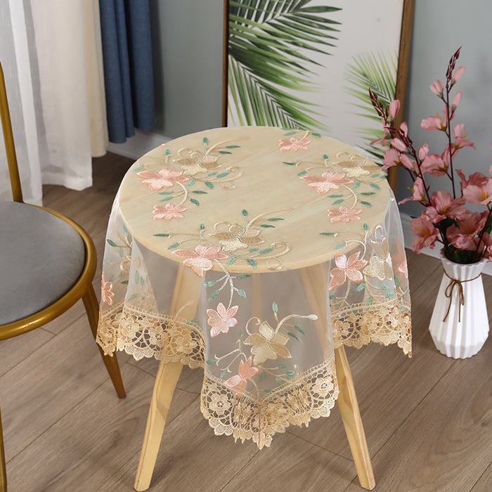 Luxurious Floral Lace Tablecloth with Delicate Embroidery
