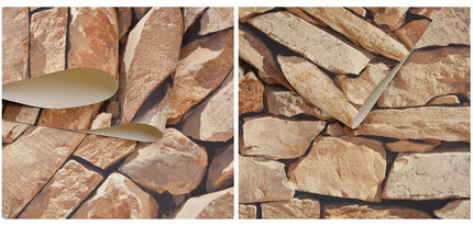 Peekaboo Studio Retro 3D Brick Pattern Solid Stone Wallpaper - Durable