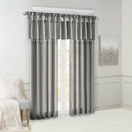 Room and Decor Lightweight Charcoal Faux Silk Valance with Beads 50x26