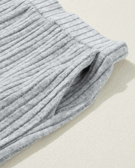 Cozy Light Grey V-Neck Ribbed Knit Lounge Set for Stylish Relaxation