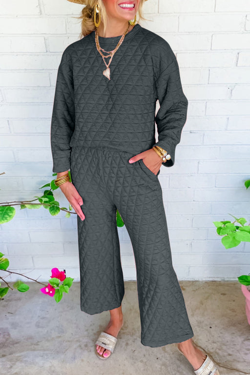 Quilted Dark Grey Pullover and Pants Ensemble