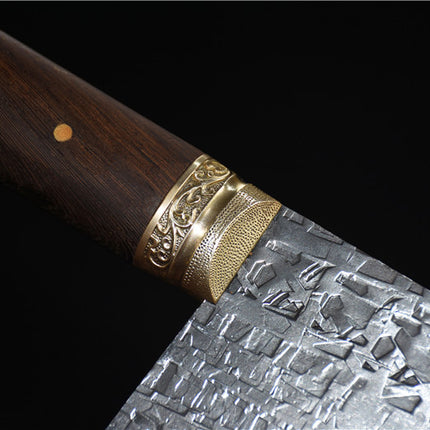 Stainless Steel Chopping Knife With Rosewood Handle And Copper Fittings