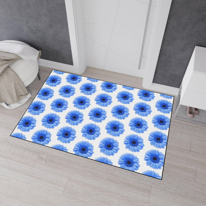 Opulent Blue Daisy Custom Floor Mat with Anti-Slip Backing