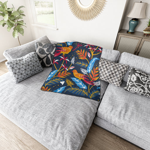 Avian Oasis Polyester Throw Blanket with Stylish Black Trim