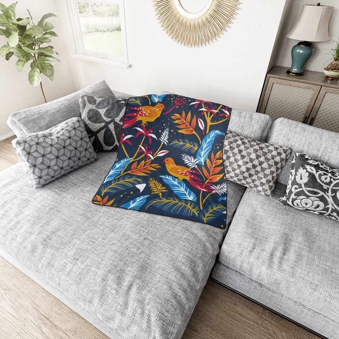 Colorful birds in nature Black Trim Polyester Blanket