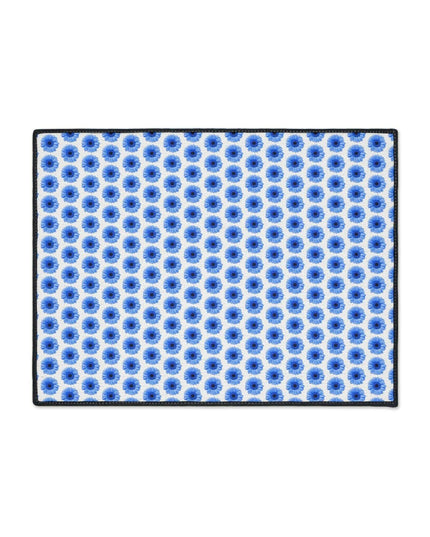 Chic Blue Daisy Deluxe Area Rug with Elegant Black Accents and Anti-Slip Base