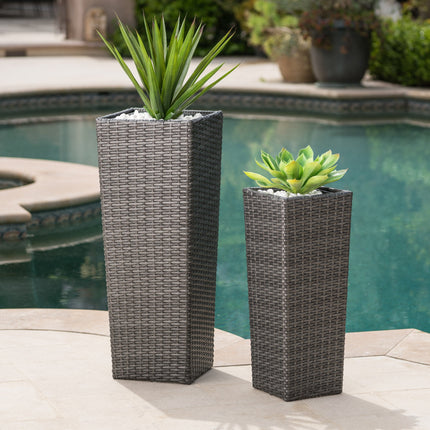 Room & Decor Grey Rattan Flower Pot - Durable & Stylish Design