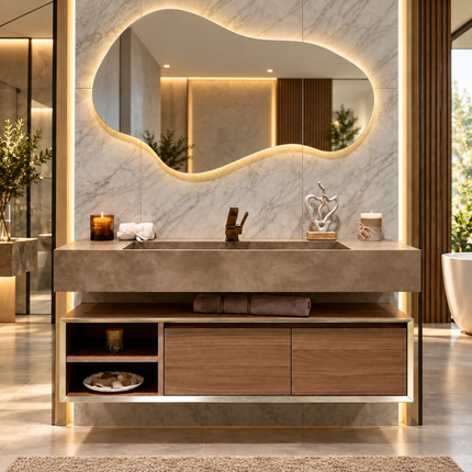 Custom Medieval Style Marble Sink Bathroom Vanity – Any Size, Waterproof & Scratch-Resistant