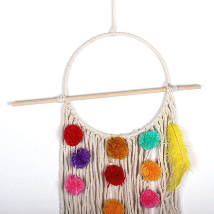 European Plush Ball Tassel Tapestry - Colorful Cotton Wall Hanging