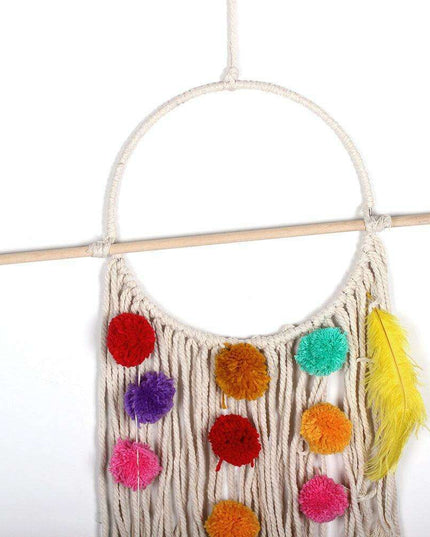 European Plush Ball Tassel Tapestry - Colorful Cotton Wall Hanging