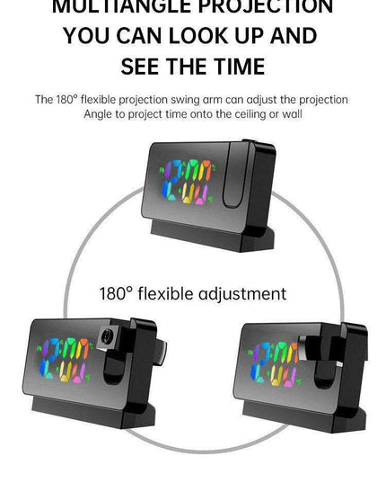 Silent Rotating LED Projection Alarm Clock with Digital Thermometer and Customizable Display