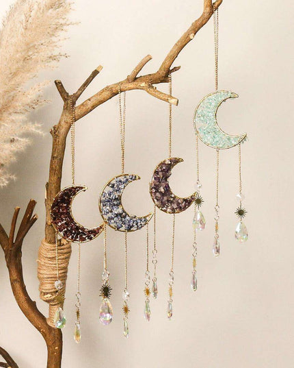 Enchanting Sun and Moon Crystal Dream Catcher Pendant Necklace