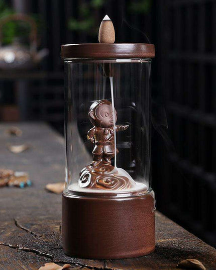 Majestic Monkey King Backflow Incense Burner with Shielding Windproof Cover