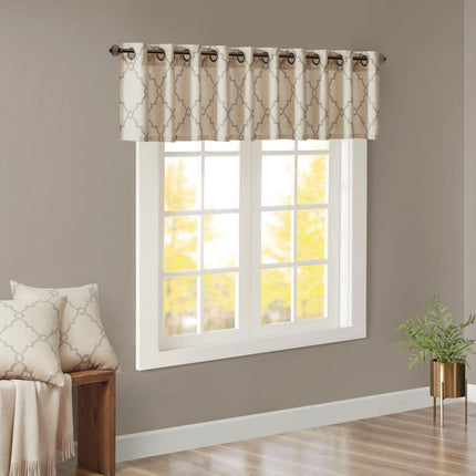 Room & Decor Fretwork Print Grommet Top Window Valance, 50x18", Beige