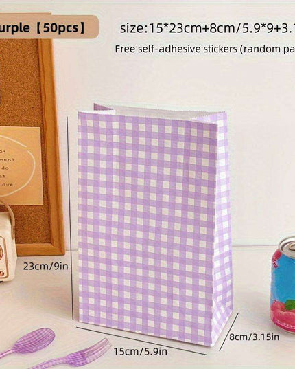 Vibrant Plaid Gift Bags with Coordinating Stickers - 50 Piece Set for All Occasions