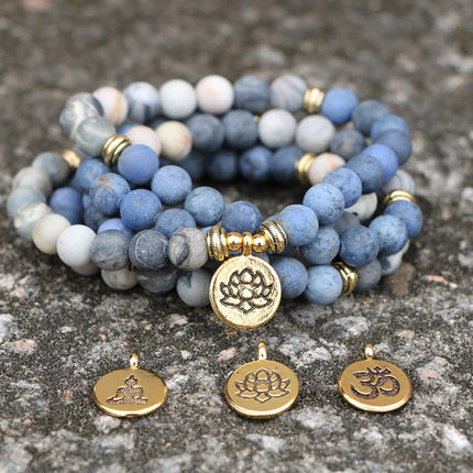 Peekaboo Studio Tiger Eye Bracelet Necklace - 108 Buddha Beads, Lotus