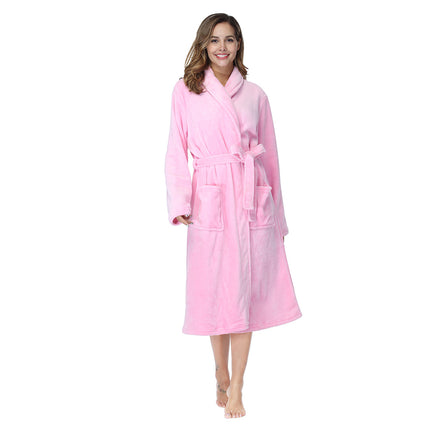 RONGTAI Womens Bathrobe Ladies Fleece Plush Warm Long Robes Fleece Nig