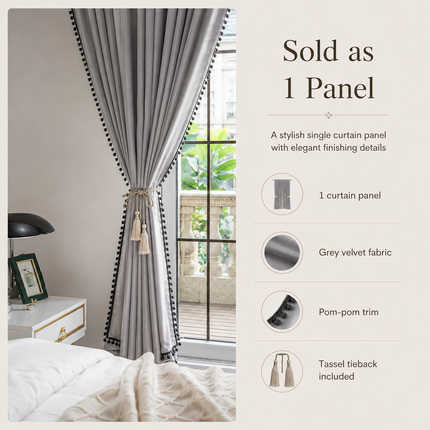 MF Household Store Velvet Thermal Insulated Room Darkening Curtain - G Curtains 1-panel-velvet-curtains-thermal-insulated-room-darkening-curtain-drapes-with-ball-home-decor-grey