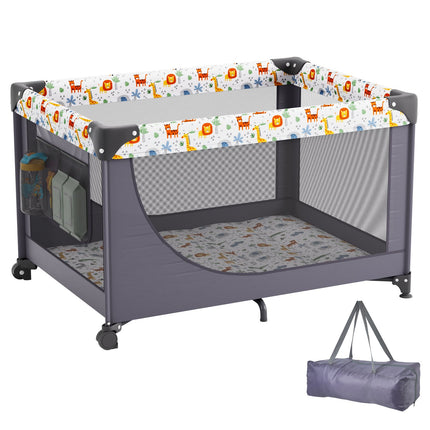VEVOR Quick-Folding Portable Baby Playpen with Wheels & Safety Feature