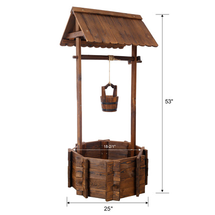 Room and Decor Rustic Wooden Wishing Well Planter with Hanging Bucket