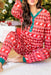Fiery Red Christmas Print Henley Top Pajama Set