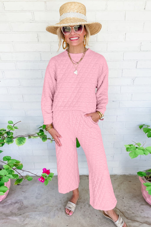 Cozy Pink Quilted Lounge Ensemble with Matching Pants