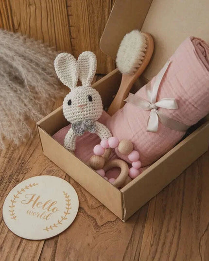 Baby Milestone Bath Toy Set with Swaddle Wrap, Rattle, and Bibs for Newborn