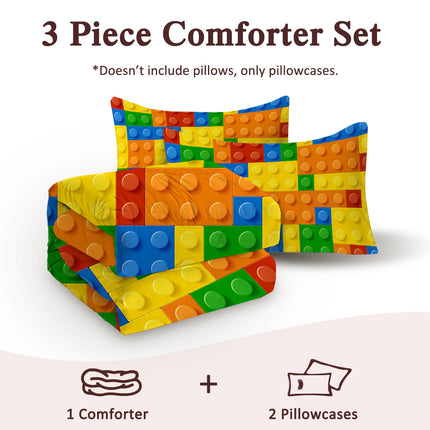 Peekaboo Studio 3pcs Colorful Dot Building Blocks Comforter Set, Thin