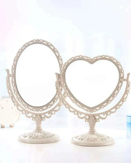 Vintage Nordic Heart-Shaped Acrylic Double-Sided Rotatable Makeup Mirror