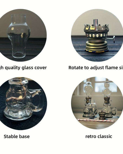 2-Pack Vintage Glass Kerosene Lanterns - Classic Oil Lamps for Ambient Tabletop Lighting