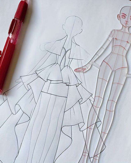 Clear Fashion Illustration Ruler Set with Dress Form Templates for Student Design and BJD Doll Outfit Sketching